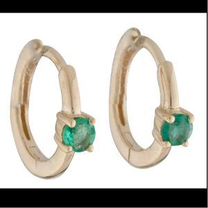 Huggies Hoop Earrings Emerald 14K Gold, Original $980